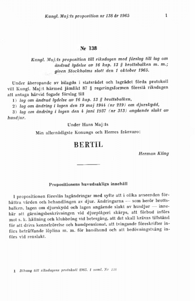 Omslaget till prop. 1965:138
