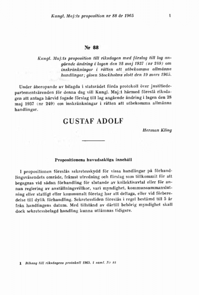 Omslaget till prop. 1965:88