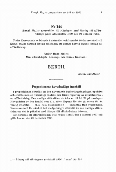 Omslaget till prop. 1966:144