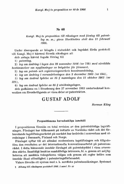 Omslaget till prop. 1966:40