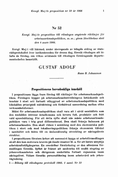 Omslaget till prop. 1966:52