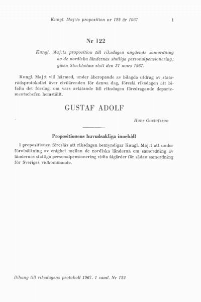 Omslaget till prop. 1967:122