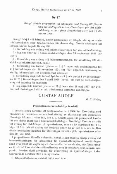 Omslaget till prop. 1967:17