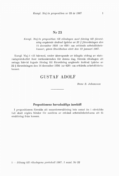 Omslaget till prop. 1967:23
