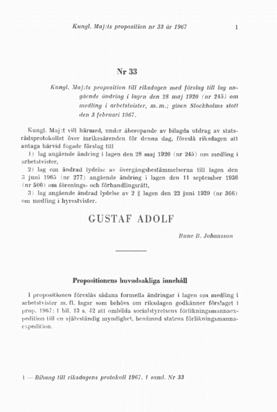 Omslaget till prop. 1967:33
