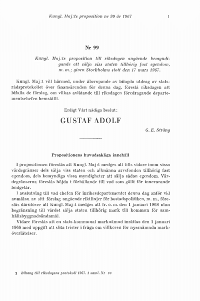 Omslaget till prop. 1967:99