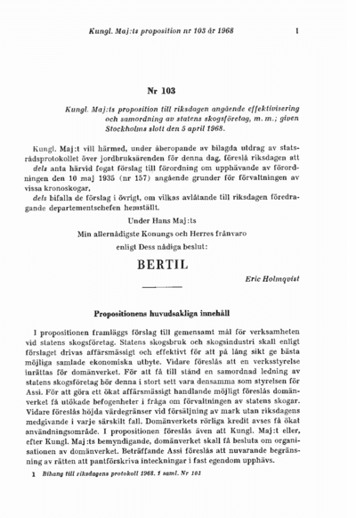 Omslaget till prop. 1968:103