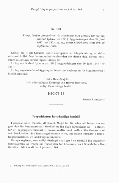 Omslaget till prop. 1968:139