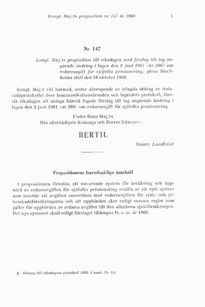 Omslaget till prop. 1968:147