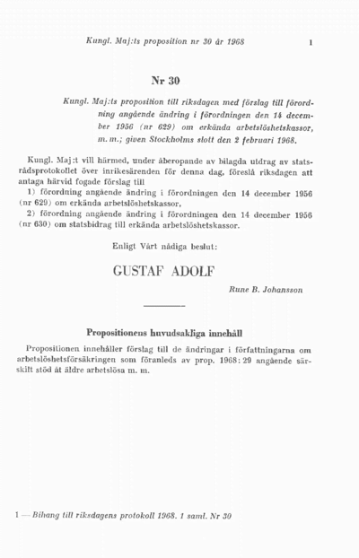 Omslaget till prop. 1968:30