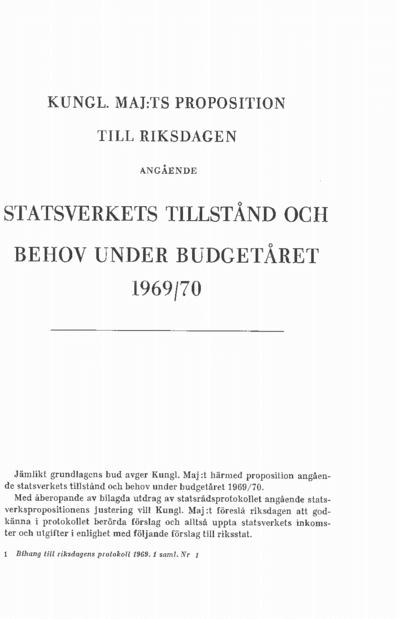 Omslaget till prop. 1969:1