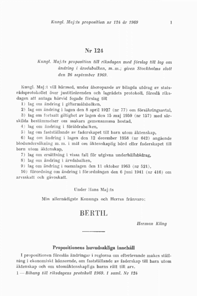 Omslaget till prop. 1969:124