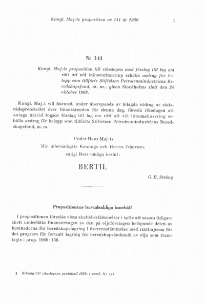 Omslaget till prop. 1969:141