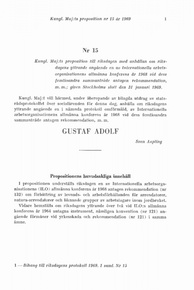 Omslaget till prop. 1969:15