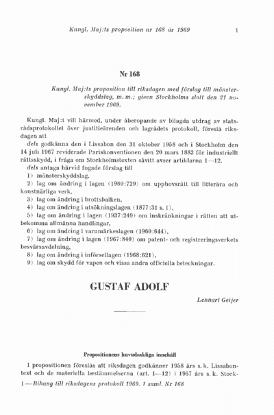 Omslaget till prop. 1969:168