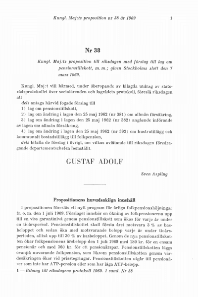 Omslaget till prop. 1969:38