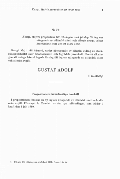 Omslaget till prop. 1969:70