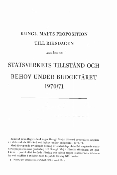 Omslaget till prop. 1970:1