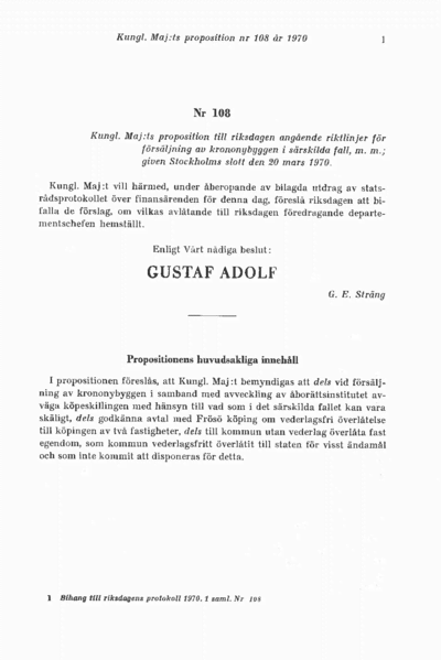 Omslaget till prop. 1970:108
