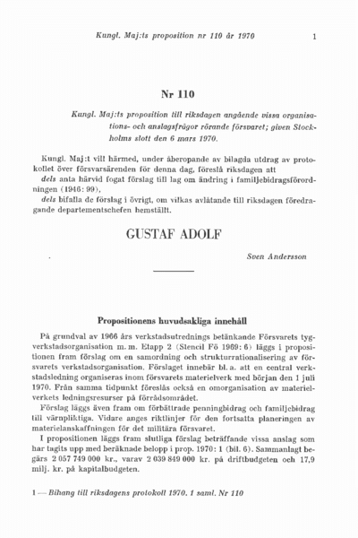 Omslaget till prop. 1970:110