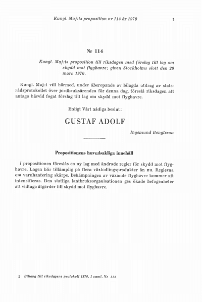 Omslaget till prop. 1970:114