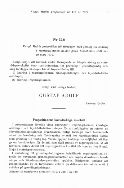Omslaget till prop. 1970:116