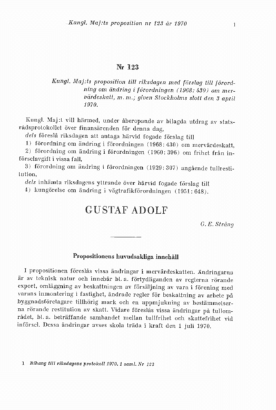 Omslaget till prop. 1970:123