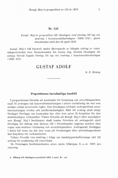 Omslaget till prop. 1970:135