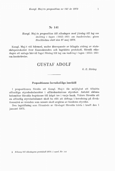 Omslaget till prop. 1970:141