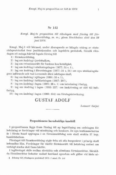 Omslaget till prop. 1970:142