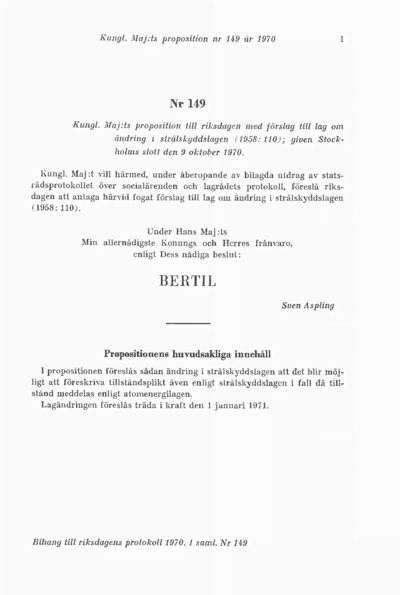 Omslaget till prop. 1970:149