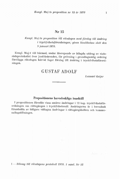Omslaget till prop. 1970:15