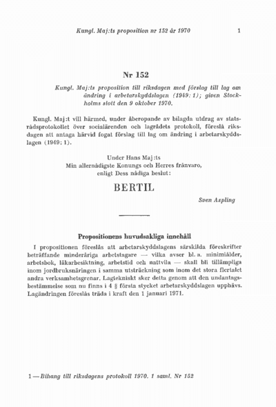 Omslaget till prop. 1970:152