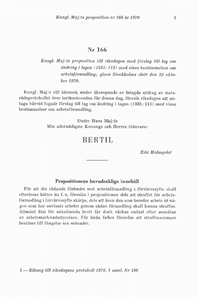Omslaget till prop. 1970:166