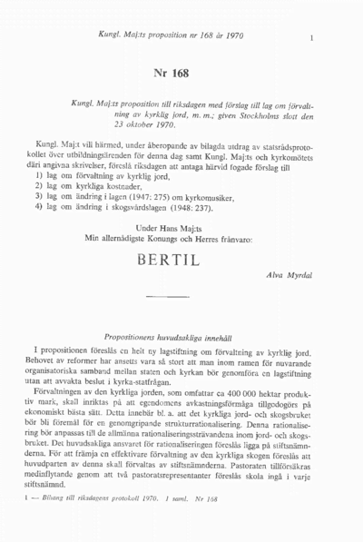 Omslaget till prop. 1970:168