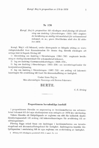 Omslaget till prop. 1970:170