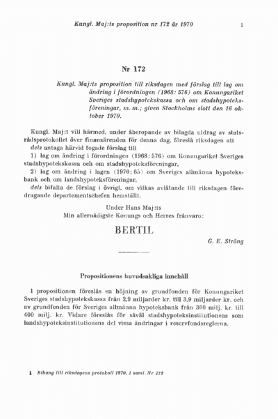 Omslaget till prop. 1970:172