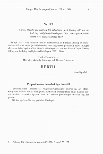 Omslaget till prop. 1970:177