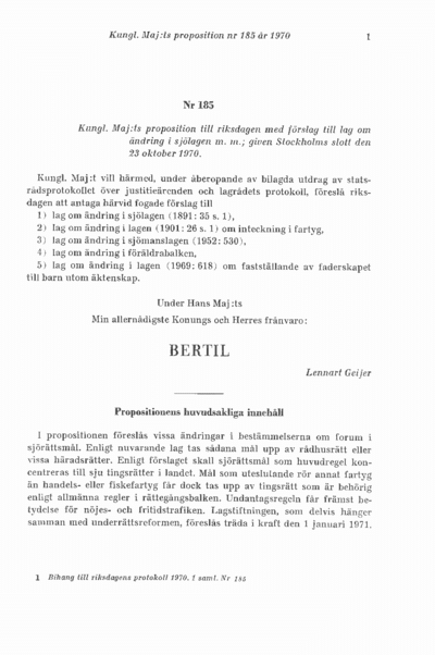 Omslaget till prop. 1970:185