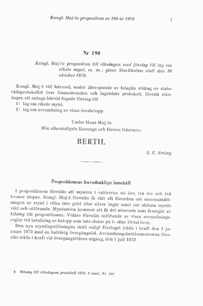 Omslaget till prop. 1970:190