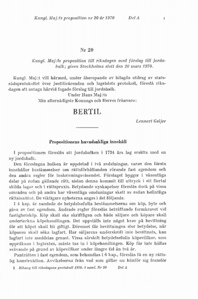 Omslaget till prop. 1970:20