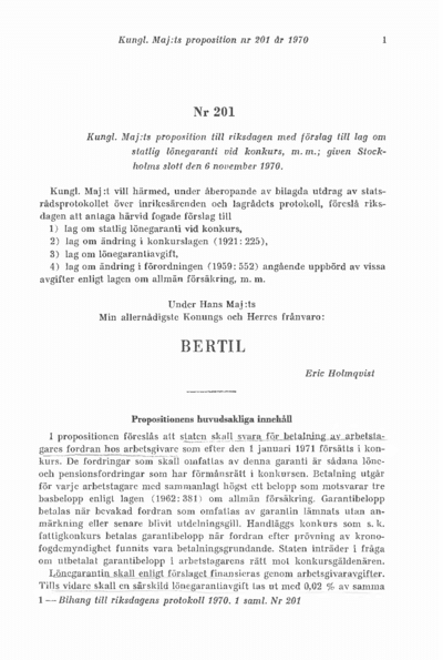 Omslaget till prop. 1970:201