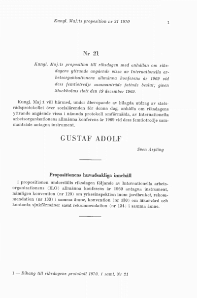 Omslaget till prop. 1970:21