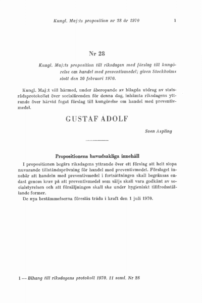 Omslaget till prop. 1970:28