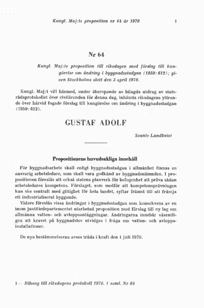 Omslaget till prop. 1970:64