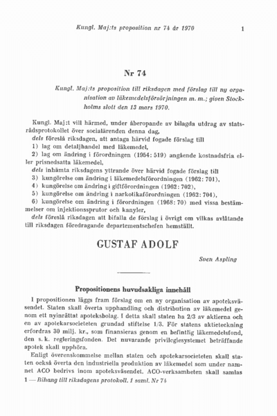 Omslaget till prop. 1970:74