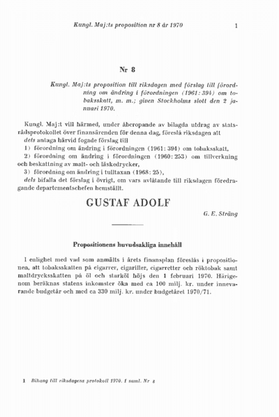 Omslaget till prop. 1970:8