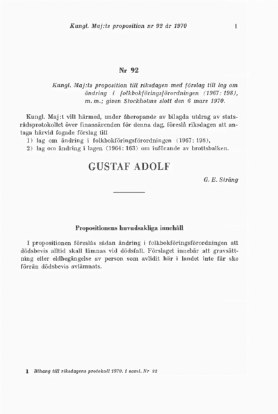 Omslaget till prop. 1970:92