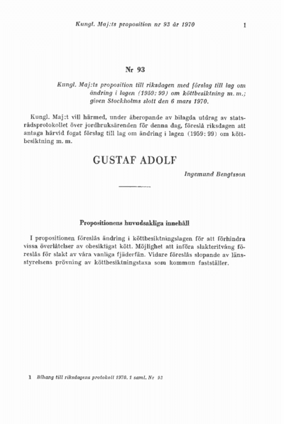 Omslaget till prop. 1970:93