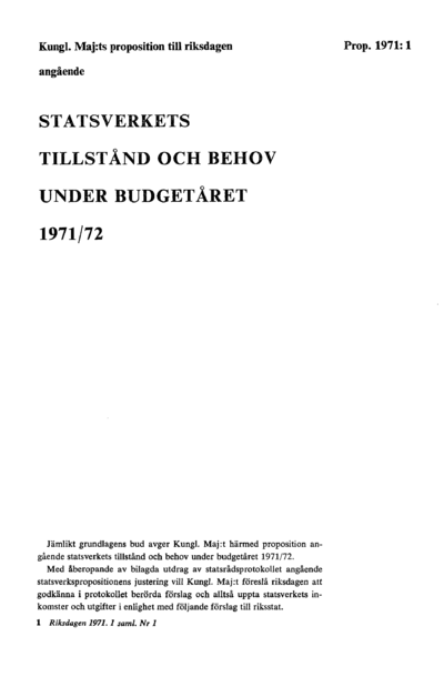 Omslaget till prop. 1971:1